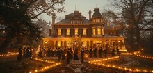 a large building with many people in front of it