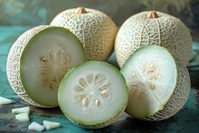 a group of melons on a table