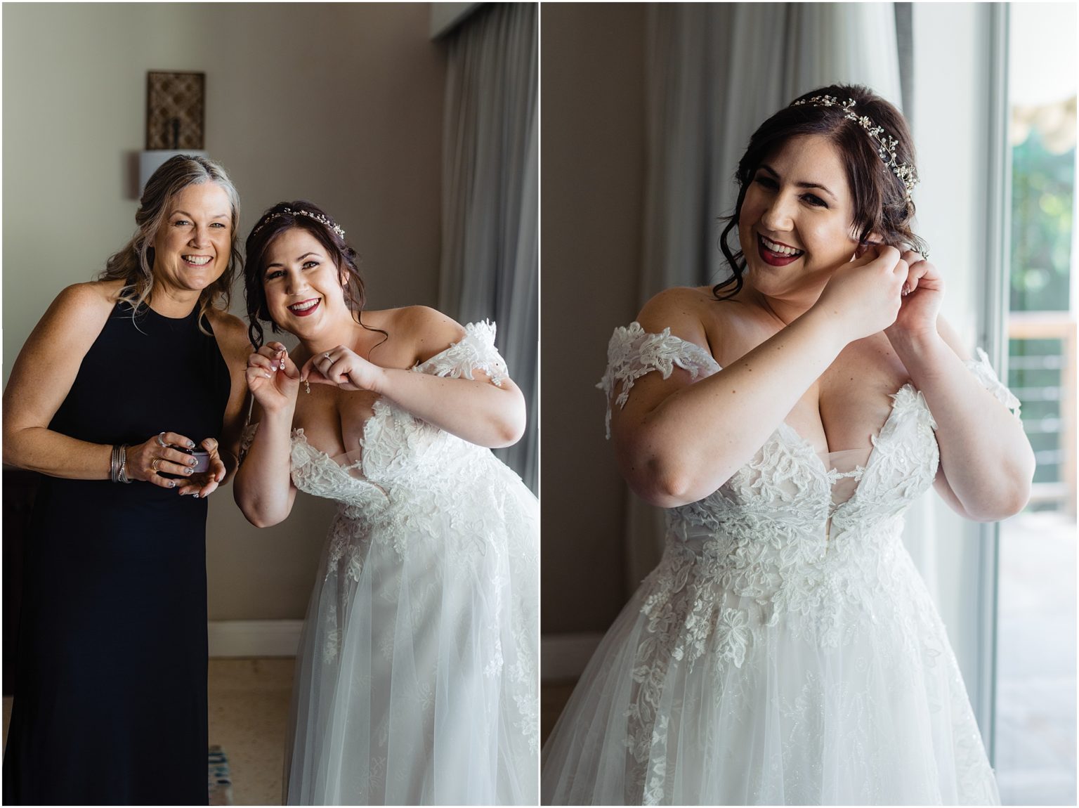 a collage of a woman wearing a wedding dress