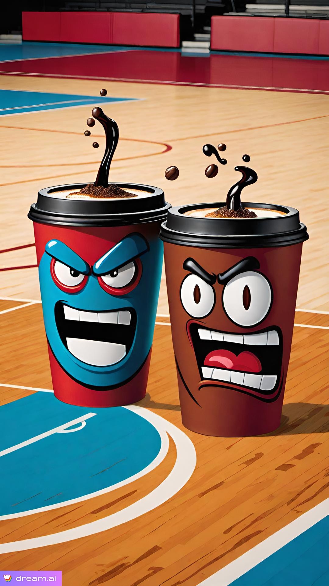 two cups with cartoon faces on them