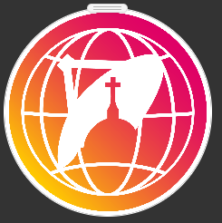 a logo of a globe and a church