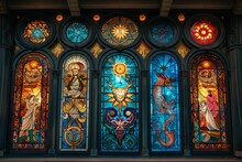 a row of stained glass windows