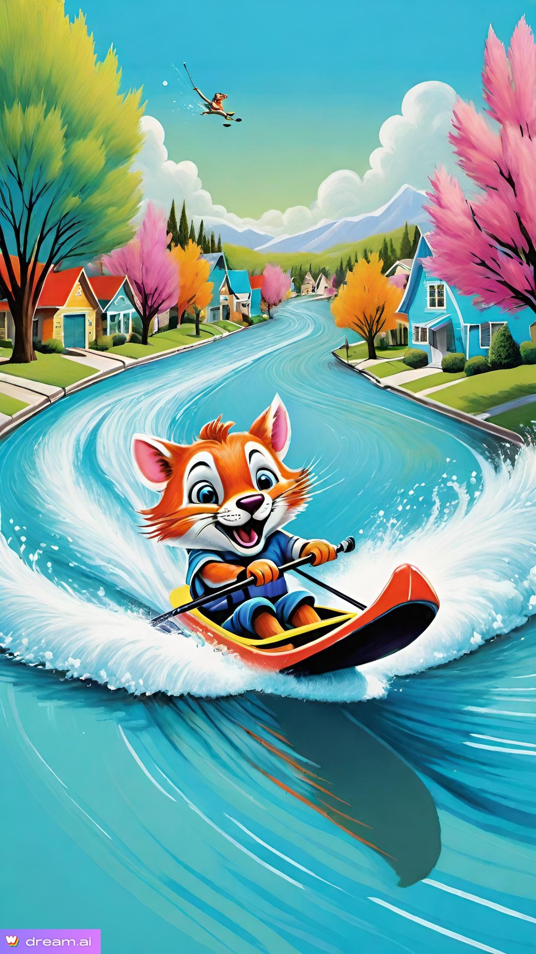 a cartoon cat in a canoe