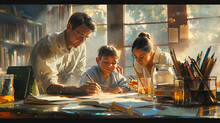 a group of people working on a table