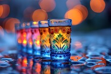 a row of colorful shot glasses