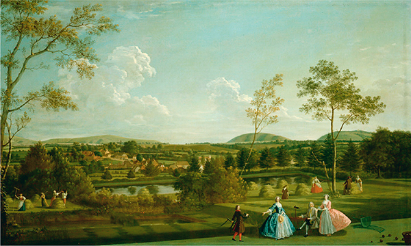 a painting of people in dresses and trees