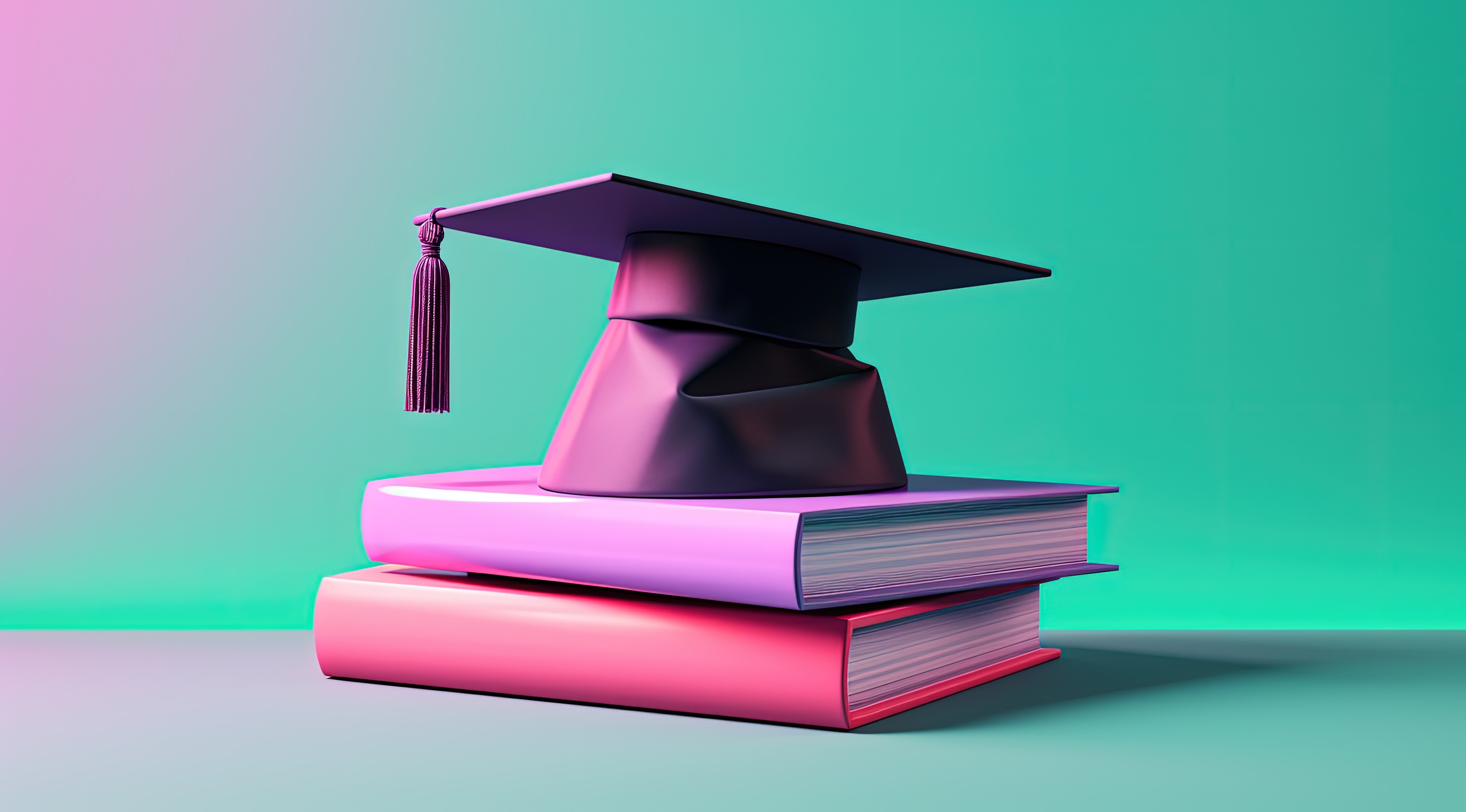 a graduation cap on top of books