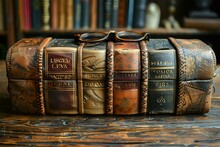 a stack of books with glasses on top