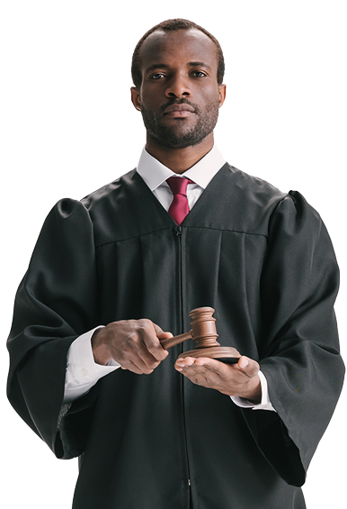 a man in a robe holding a gavel