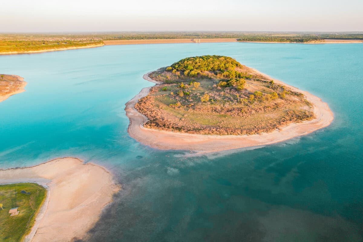 an island surrounded by water