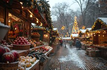 a street with food and lights