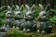 a group of rabbits in a line