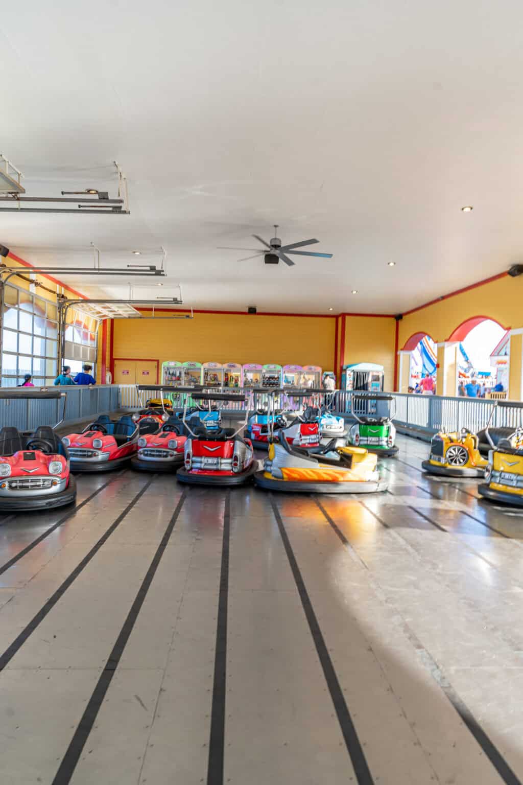 a group of bumper cars in a room