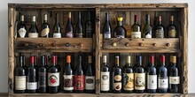 a shelf with bottles of wine