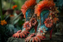 a pair of colorful shoes with flowers