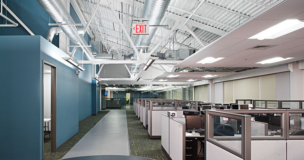 an office with cubicles