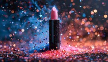 a lipstick with a pink lipstick in the middle of a colorful explosion