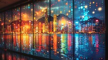 a reflection of a city on a wall