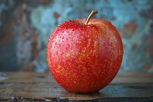 a red apple with water drops on it