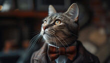 a cat wearing a suit and bow tie