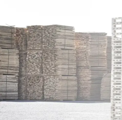 a stack of wood in a warehouse