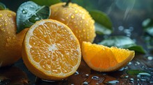 a close up of oranges