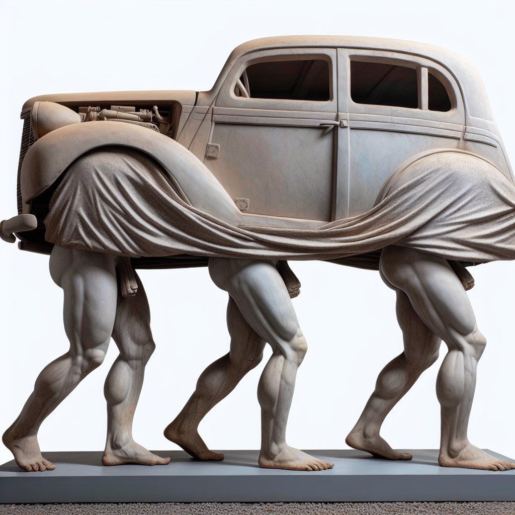 a statue of a man carrying a car