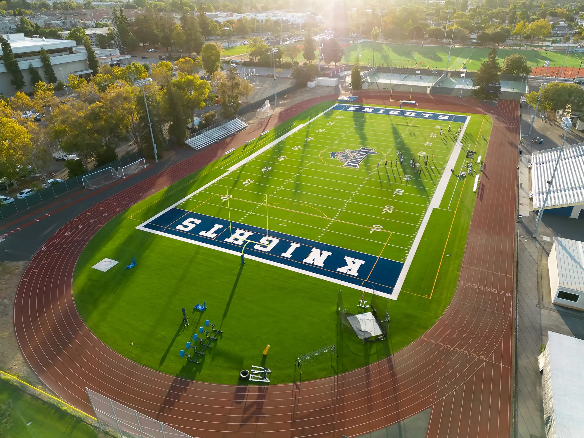 an aerial view of a football field