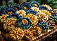 a group of cookies with flowers