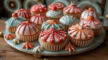 a plate of cupcakes with frosting