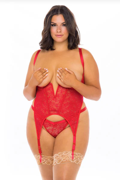 a woman in a red lingerie