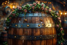 a barrel with flowers on it