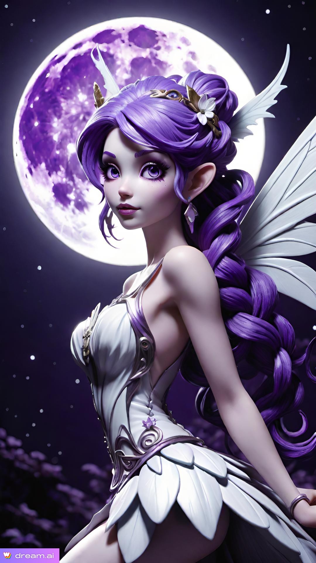 a cartoon of a woman with purple hair and wings