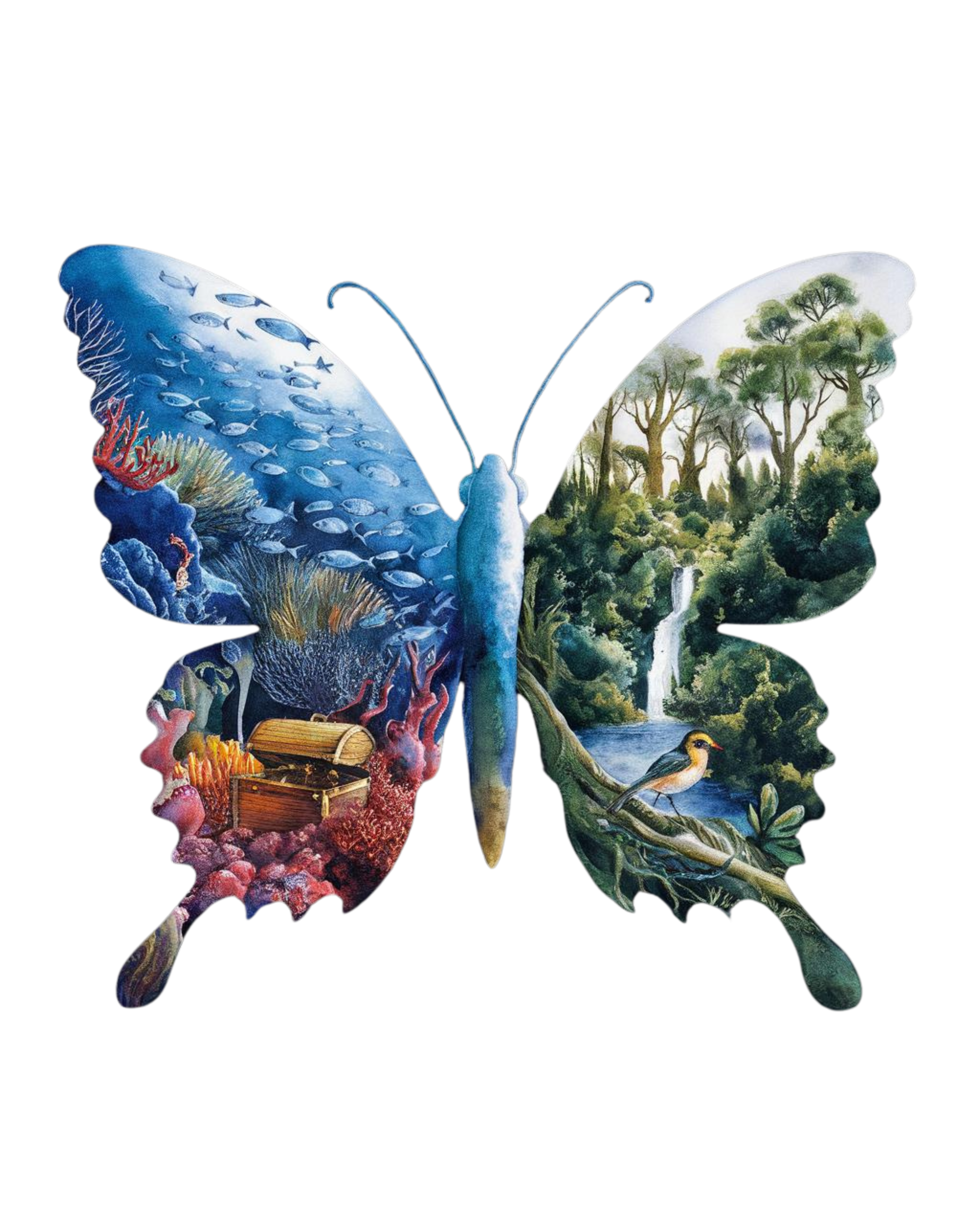 a butterfly with different images on wings