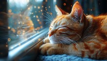 a cat sleeping on a window sill