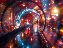 a tunnel with lights and people