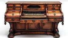 a wooden piano with a white background