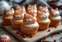 a group of cupcakes with cat faces on them