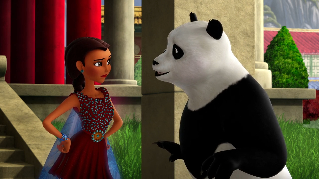 a cartoon of a woman and a panda