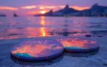 two circular objects on the beach