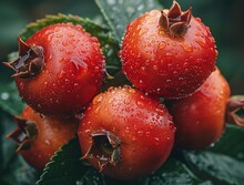 a group of red berries on a plant