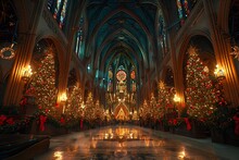 a large building with christmas decorations