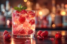 a glass of raspberry drink