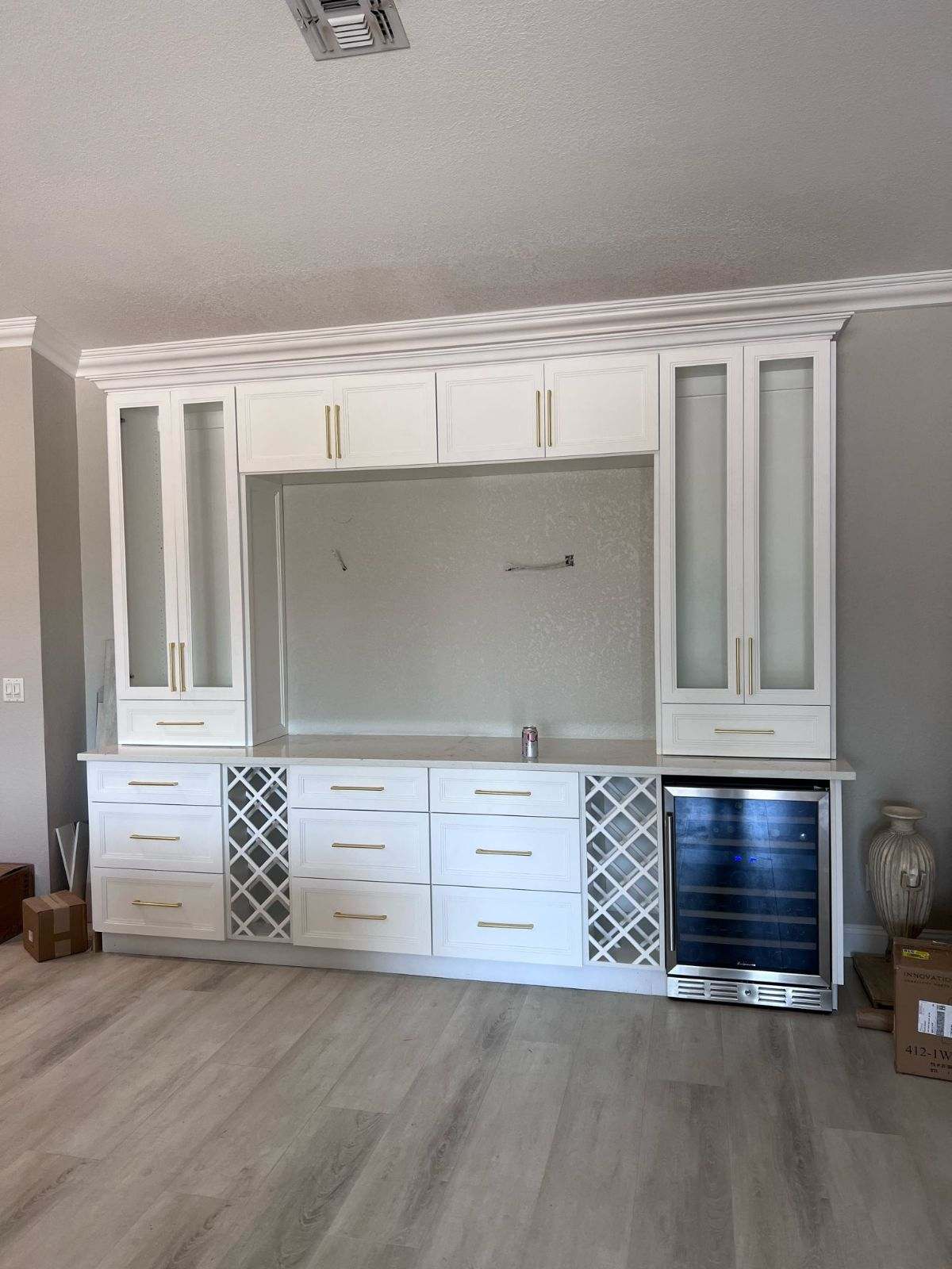 a white cabinet in a room