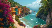 a colorful houses along a beach