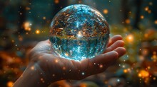 a hand holding a crystal ball