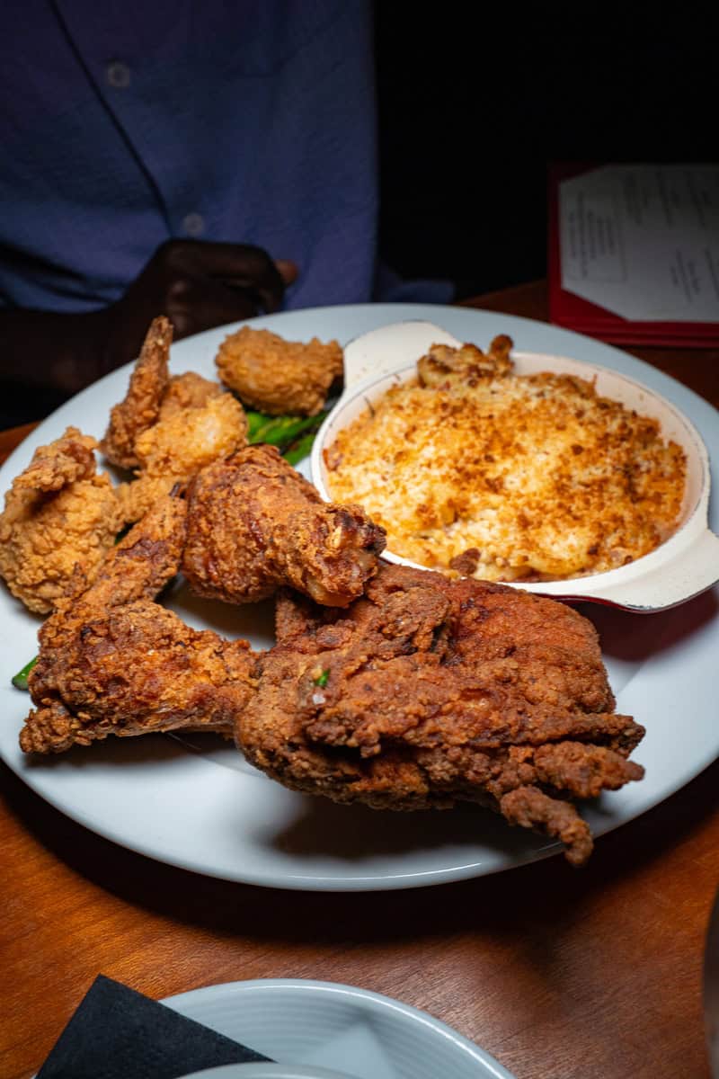 a plate of fried chicken and rice