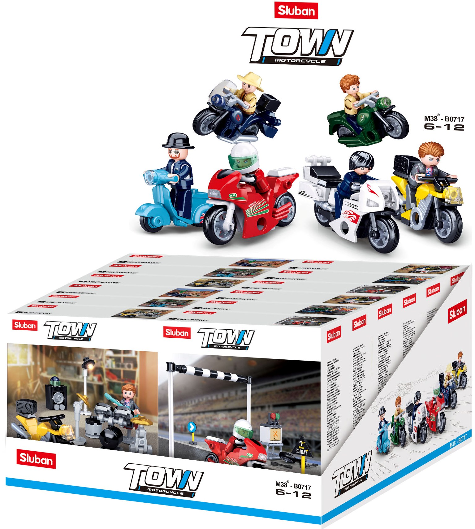 a box of toy motorcycles