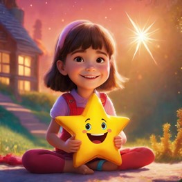 a cartoon girl holding a yellow star