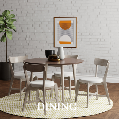 a dining table and chairs in a room